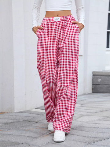 Plaid Wide Leg Casual Pants - CELIVINE