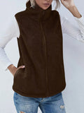 Full Size Fuzzy Zip Up Vest Coat with Pockets - CELIVINE