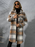Plaid Collared Neck Long Sleeve Coat - CELIVINE