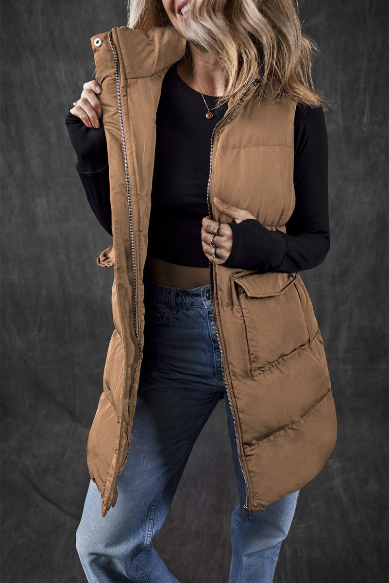Pocketed Zip Up Vest Coat - CELIVINE