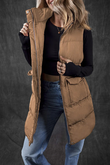 Pocketed Zip Up Vest Coat - CELIVINE