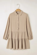 Tiered Collared Neck Balloon Sleeve Shirt Dress - CELIVINE