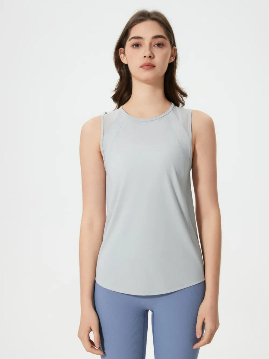 Cutout Back Round Neck Active Tank - CELIVINE