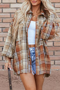 Plaid Snap Down Dropped Shoulder Shacket - CELIVINE