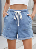 Drawstring Wash Denim Shorts - CELIVINE