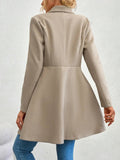 Collared Neck Button Up Long Sleeve Coat - CELIVINE