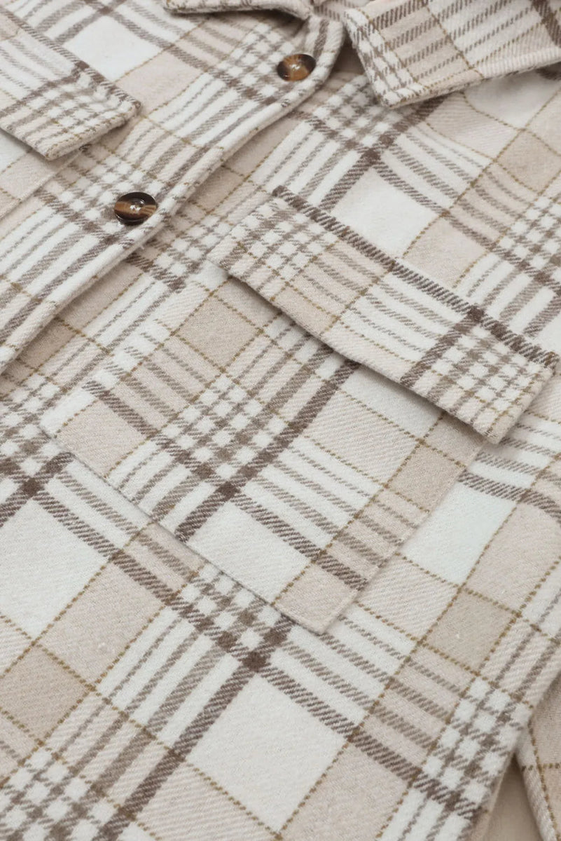 Plaid Removable Hood Button Up Shacket - CELIVINE