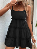 Frill Spaghetti Strap Tiered Dress - CELIVINE