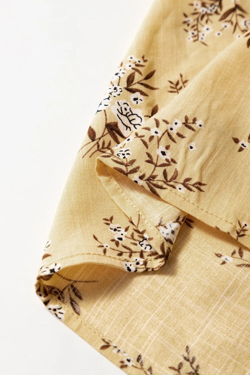 Floral Print Ruffle Cap Sleeve Smocked Flowy Dress - CELIVINE