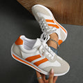 Striped Contrast Mesh Lace Up Sneakers - CELIVINE