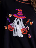 Halloween Ghost Sequin Exposed Seam Sweatshirt - CELIVINE