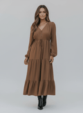V - Neck Balloon Sleeve Tiered Dress - CELIVINE