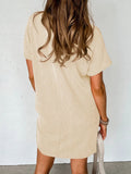 Round Neck Short Sleeve Mini Dress - CELIVINE