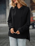 Textured Drawstring Long Sleeve Hoodie - CELIVINE