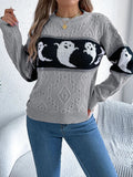 Ghost Round Neck Long Sleeve Sweater - CELIVINE