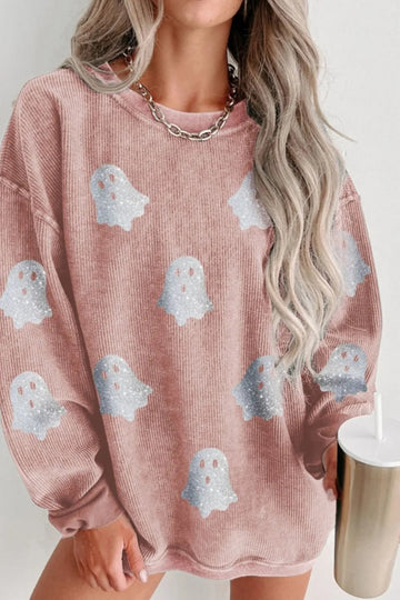 Ghost Round Neck Oversized Sweatshirt - CELIVINE