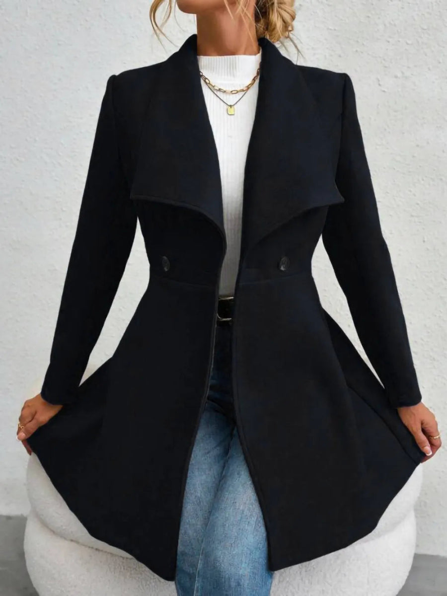 Collared Neck Button Up Long Sleeve Coat - CELIVINE