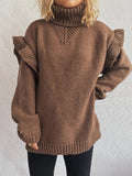 Ruffled Turtleneck Long Sleeve Sweater - CELIVINE