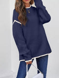 Contrast Trim Long Sleeve Sweater - CELIVINE