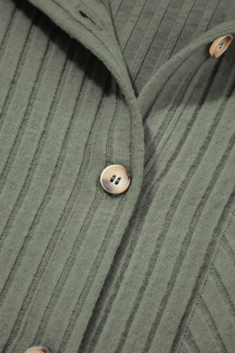 Ribbed Knit Button - Up Cardigan - CELIVINE