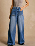High - Waisted Wide - Leg Pocket Jeans - CELIVINE
