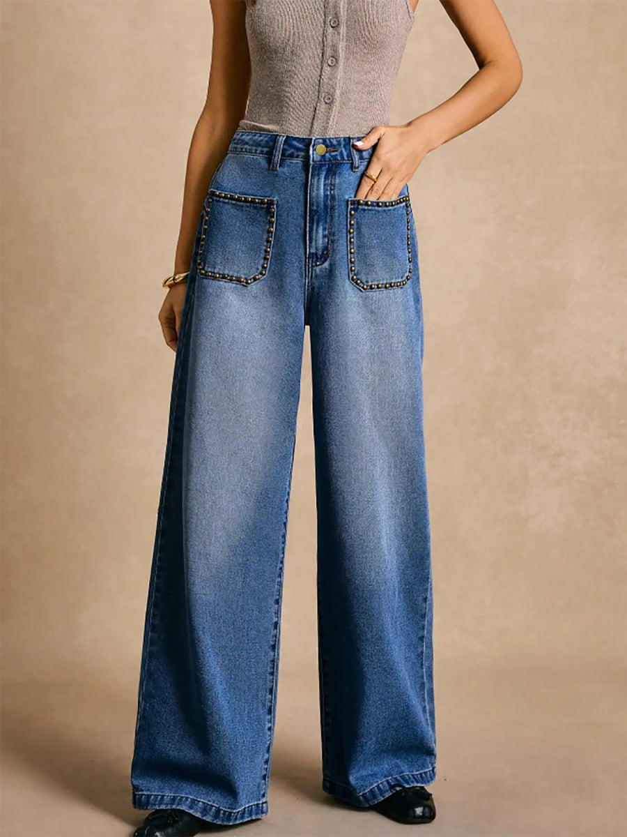 High - Waisted Wide - Leg Pocket Jeans - CELIVINE