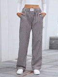 Plaid Wide Leg Casual Pants - CELIVINE