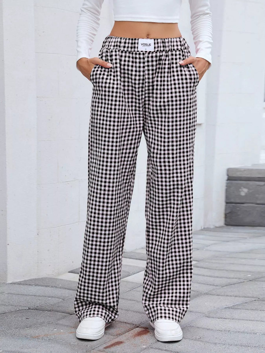 Plaid Wide Leg Casual Pants - CELIVINE