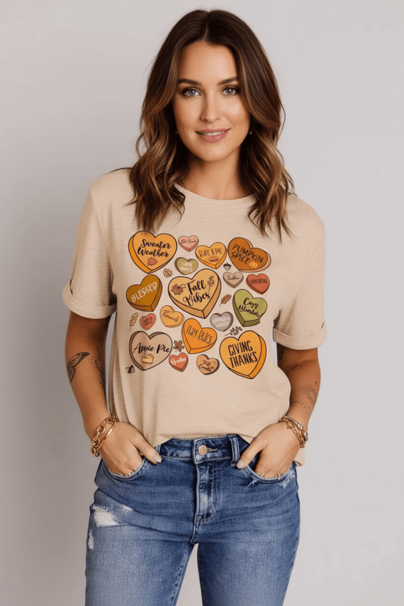 Heart Graphic Round Neck Short Sleeve T-Shirt - CELIVINE