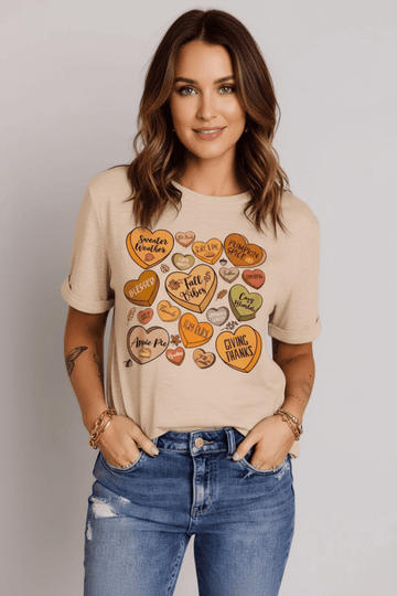 Heart Graphic Round Neck Short Sleeve T-Shirt - CELIVINE