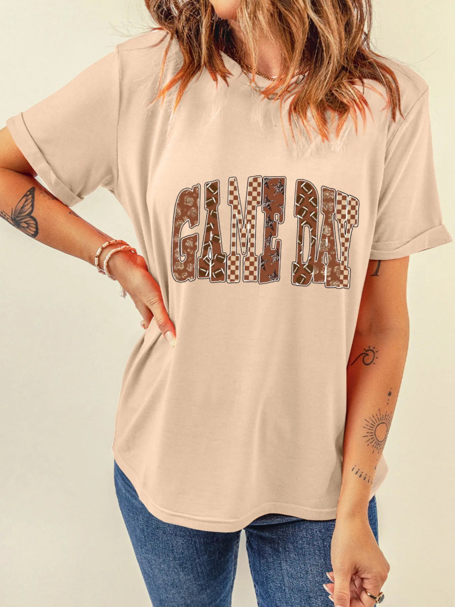 Full Size GAME DAY Checkered Letter Graphic T Shirt Plus Size - CELIVINE