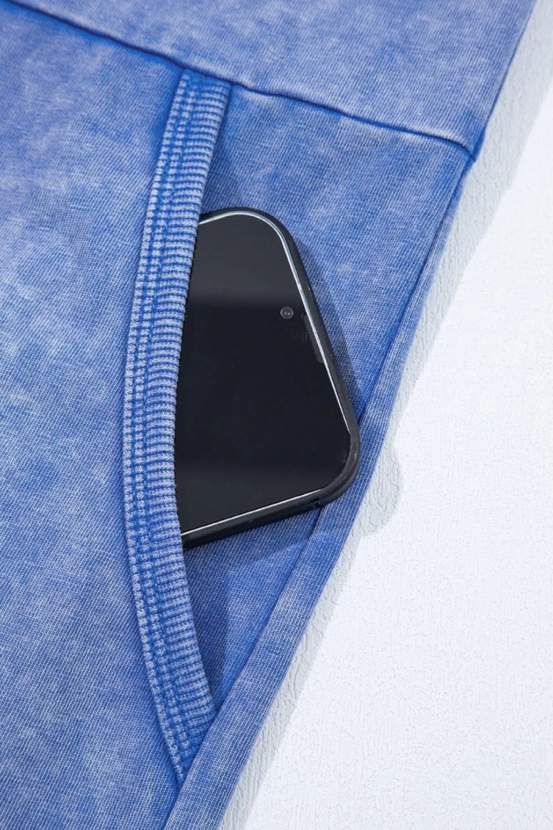 Mineral Wash Pocketed Sleeveless V Neck Loose Romper - CELIVINE