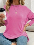 Side Slit Round Neck Dropped Shoulder Sweatshirt - CELIVINE