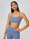 Crisscross Back Scoop Neck Active Cami with Detachable Chest Pads - CELIVINE