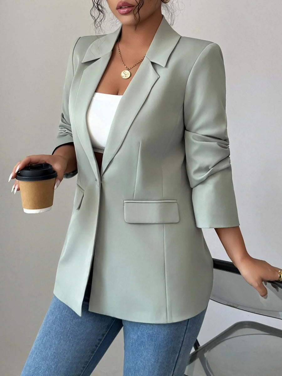 One Button Lapel Collar Blazer - CELIVINE