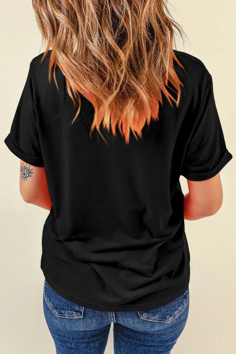 Graphic Round Neck Short Sleeve T-Shirt - CELIVINE