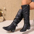Round Toe Block Heels Boots - CELIVINE