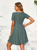Eyelet Short Sleeve Mini Dress - CELIVINE