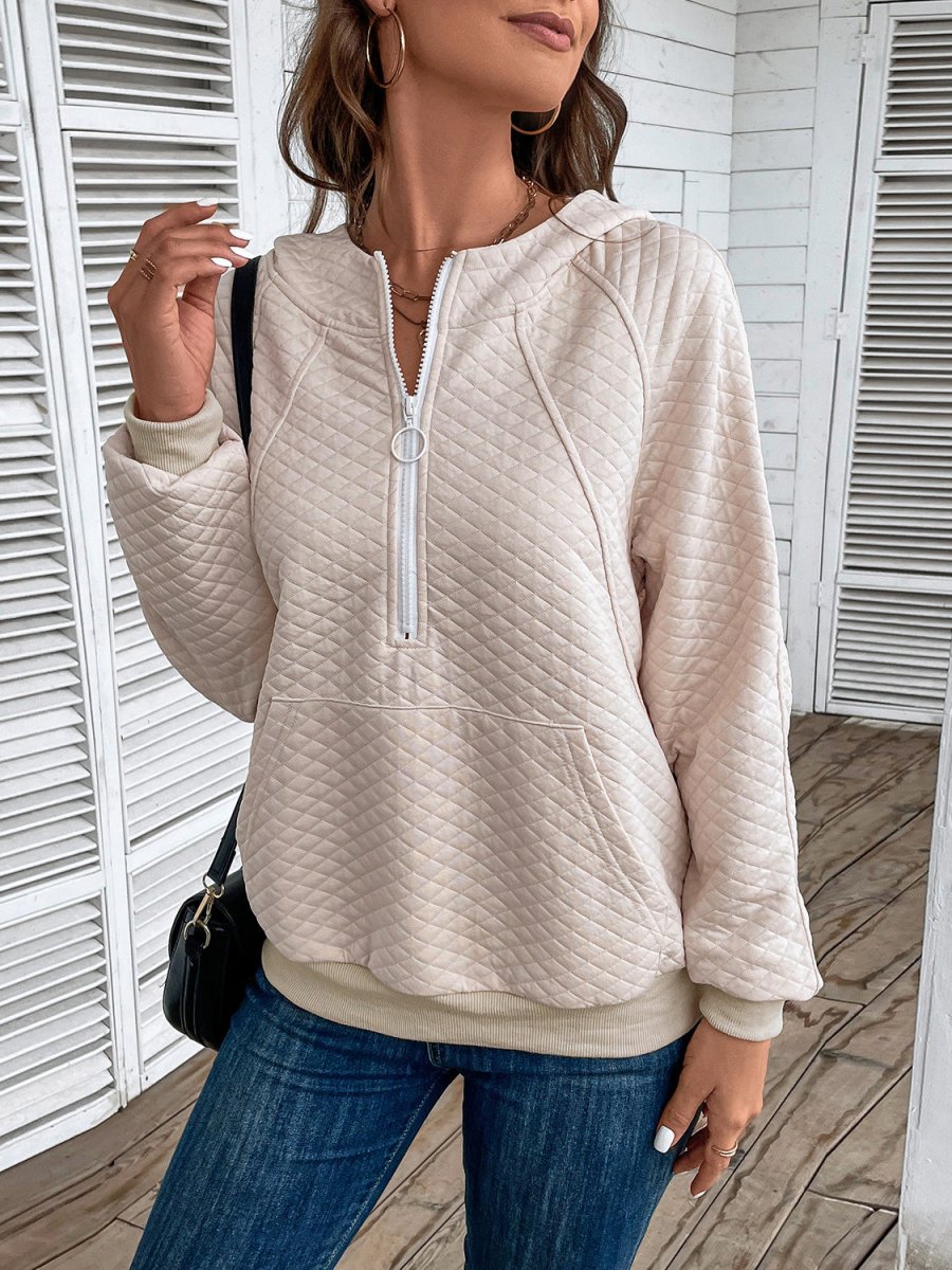 Perfee Half Zip Hoodie with Pocket - CELIVINE