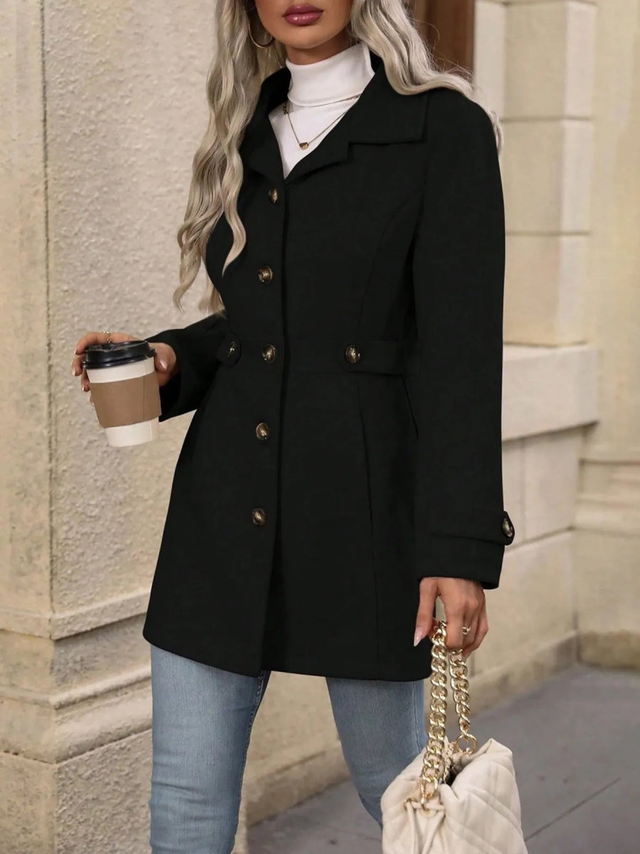 Button Up Long Sleeve Coat - CELIVINE