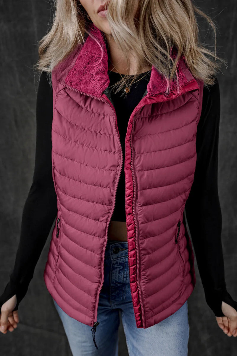 Pocketed Zip Up Vest Coat - CELIVINE
