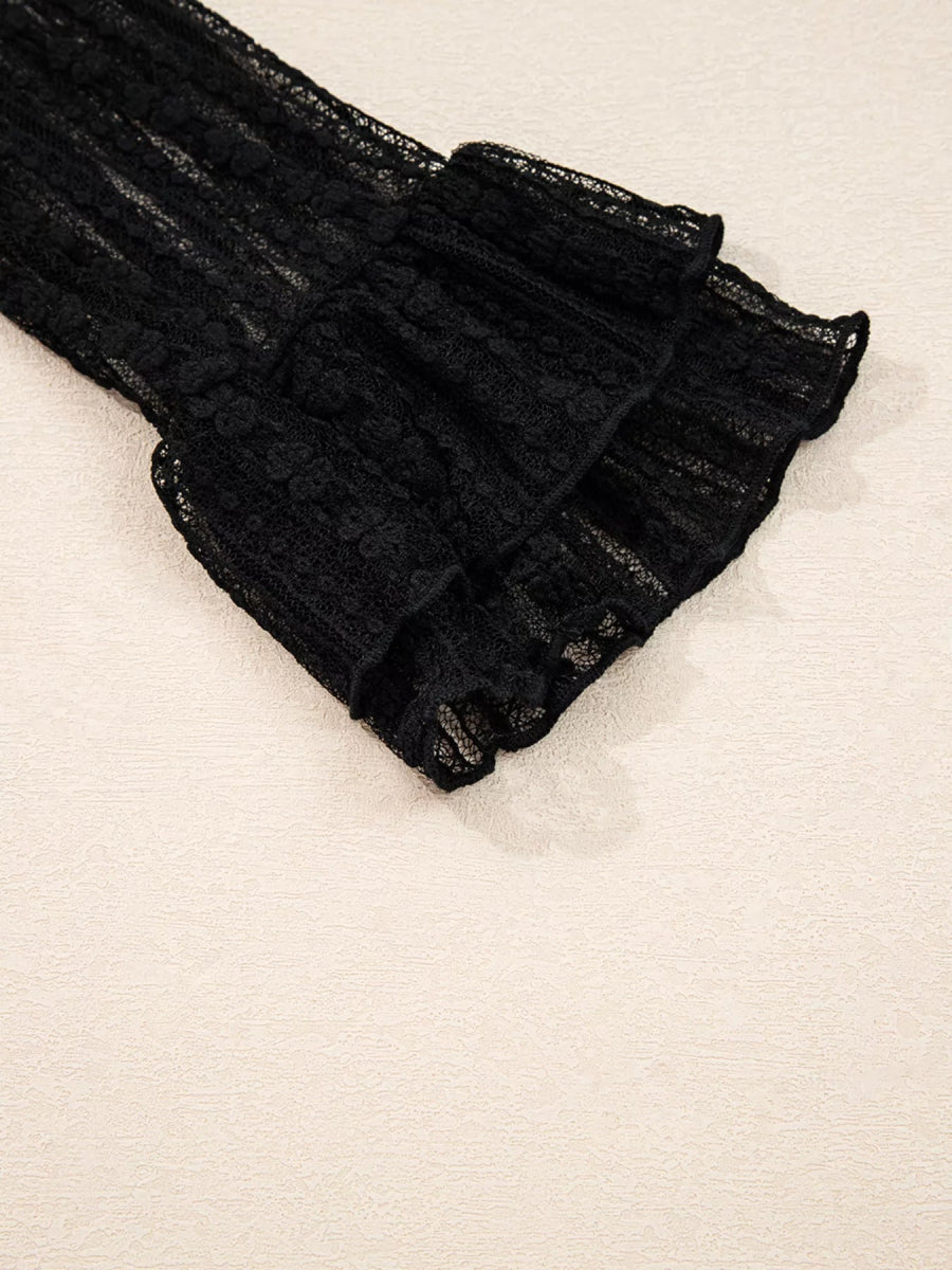 Lace Patchwork Flounce Sleeve Slim Fit Top - CELIVINE