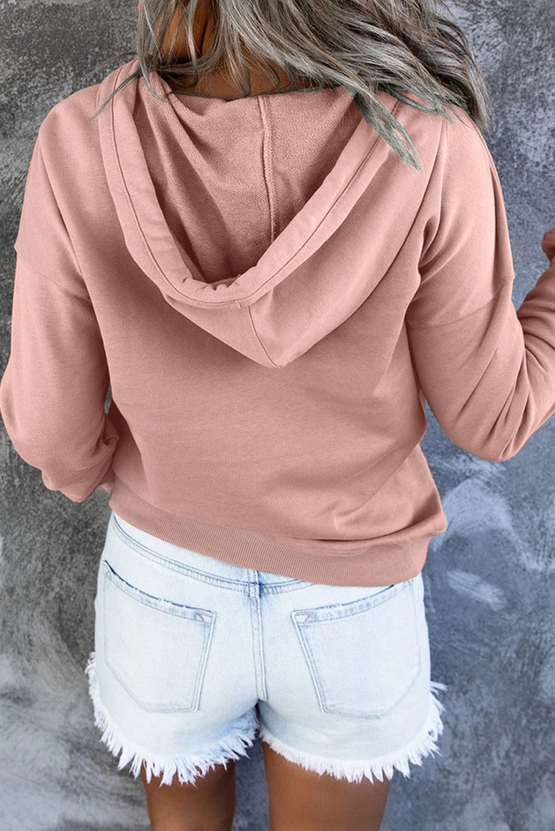 Dropped Shoulder Long Sleeve Hoodie with Pocket - CELIVINE
