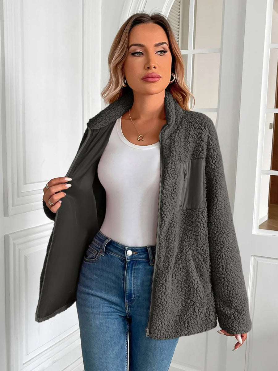 Ivy Lane Zip Up Long Sleeve Fuzzy Jacket - CELIVINE