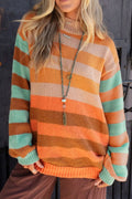 Striped Rainbow Long Sleeve Sweater - CELIVINE