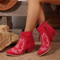 Fringe Point Toe Block Heels Boots - CELIVINE