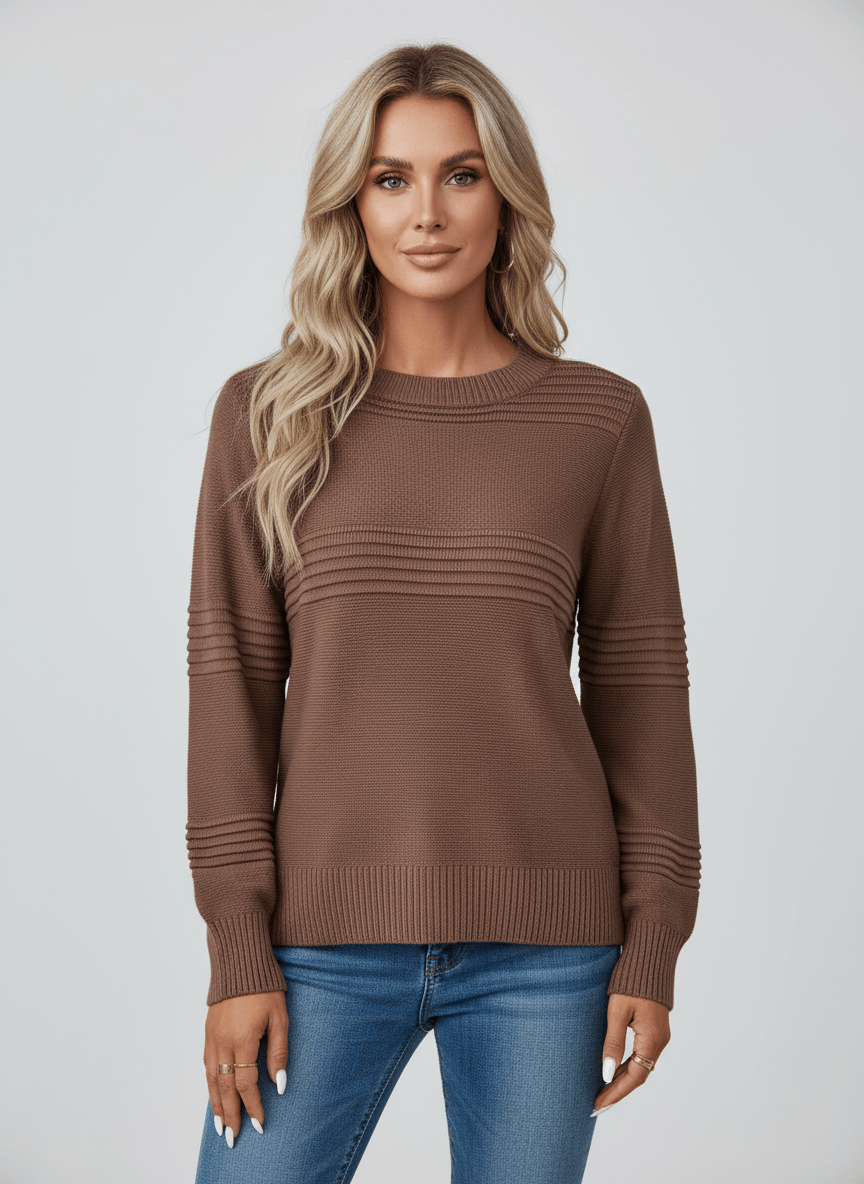 Round Neck Long Sleeve Sweater - CELIVINE