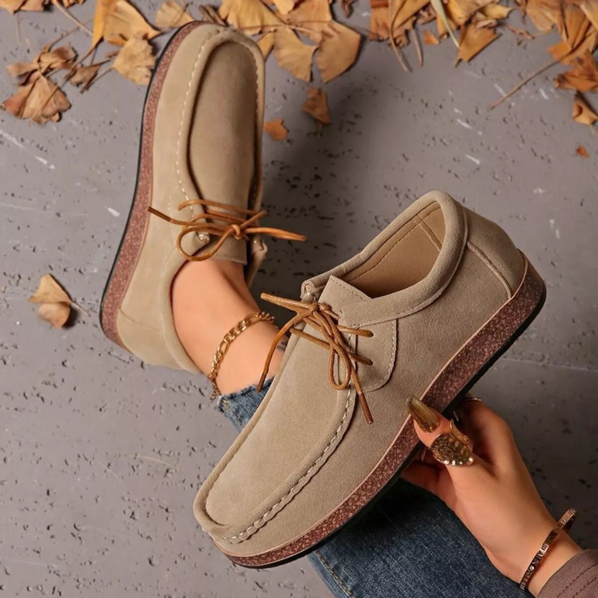 Round Toe Lace Up Loafers - CELIVINE