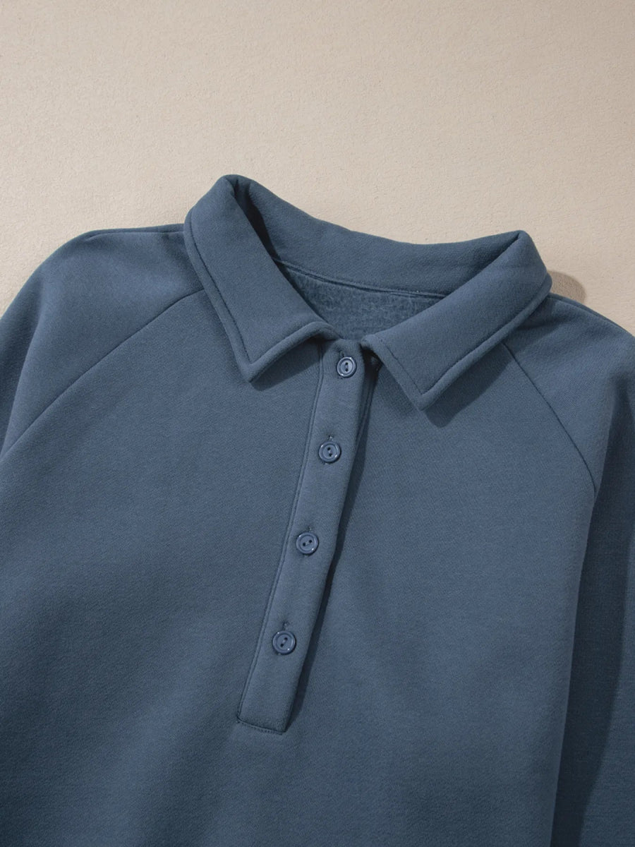 Collared Sweatshirt and High Waist Pants Active Set - CELIVINE