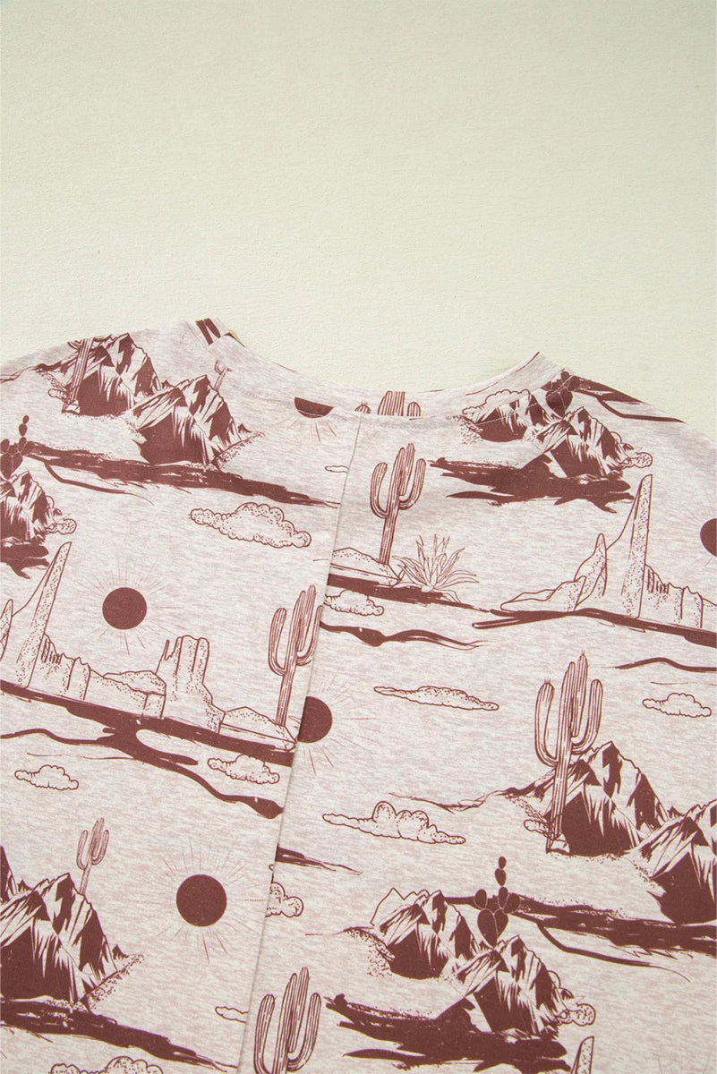 Printed Round Neck Short Sleeve T-Shirt - CELIVINE